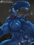 absurd_res african_leopard anthro blue_body bodily_fluids breasts breath cat_marge clitoris curvy_figure doctor_awesome dripping dripping_vulva felid female gem genital_fluids genitals glowing glowing_eyes hi_res inner_labia intimidating_female jewelry leopard looking_at_viewer low-angle_view mammal marge_simpson musk musky_body musky_vulva necklace nipples on_top pantherine parge pearl_(gem) pearl_necklace perspective pinned pinup pose sharp_teeth teeth the_simpsons vaginal vaginal_fluids vulva wide_hips