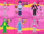 absurd_res animal_onesie armwear bottomwear clothing collar colored_nails costume crop_top delivery_(commerce) delivery_employee english_text farmer femboy footwear green_onesie hat headgear headwear hi_res hotpants katana kunai legwear mailbag melee_weapon model_sheet nails ninja one-piece onesie overalls painted_claws pepto_heeler_(artist) postal_carrier postal_delivery sandals scarf shirt shoes shorts summer sword text thigh_highs topwear warrior weapon zero_pictured