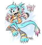 alternate_species anthro aquatic black_nose blue_body chain claws clothing eldrossss eulipotyphlan eyewear eyewear_on_head fan_character fangs fin fin_frill finger_claws footwear frill_(anatomy) goggles goggles_on_head head_crest head_frill hedgehog hi_res hybrid long_tail male mammal mischievous_smile open_mouth open_smile petri_(noelokeparece) pink_eyes pink_tongue sega sharp_teeth shoes smile solo sonic_the_hedgehog_(series) tail tail_fin teeth teeth_showing toe_claws toeless_footwear toeless_shoes tongue underwater water
