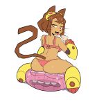 2026 absurd_res anthro ball beach_ball bikini breasts brown_body brown_hair butt clothing collarbone dessert domestic_cat duo eyebrows eyelashes eyewear eyewear_on_head felid feline felis female food gameoverse glitch_productions gobbles_(gameoverse) goggles goggles_on_head hair hi_res ice_cream inflatable kit_bodega licking licking_ice_cream male mammal medium_breasts open_mouth open_smile purple_eyes red_bikini red_clothing red_eyes red_swimwear simple_background sitting sitting_on_another sitting_on_ball smile swimwear tail taterdouce thick_thighs tongue tongue_out two-piece_swimsuit whiskers white_background wide_hips
