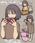  :d :p animal_slippers apple baggy_clothes basket chips_(food) eating fang food fruit highres holding holding_food holding_fruit kiss original pantsu-ripper potato_chips short_hair slippers smile stoned tongue tongue_out trash_can white_slippers worm 