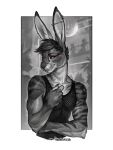 2026 anthro arm_tuft claws clothing digital_media_(artwork) disco_ball ear_piercing ear_ring elbow_tuft eyeshadow finger_claws fishnet_clothing fishnet_tank_top fishnet_topwear fur group hair half-length_portrait hare hi_res industrial_piercing lagomorph leporid looking_aside makeup male mammal piercing portrait purple_eyeshadow raudegil ring_piercing shirt signature silhouette snaggle_tooth solo_focus stripes tank_top topwear tuft whiskers