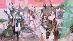  1girl 2boys :d absurdres ankle_boots aqua_hair aqua_horns aqua_streaks arknights black_horns blush boots brown_hands closed_mouth coat colored_extremities commentary_request creature dragon_bean_(arknights) dragon_boy dragon_girl dragon_horns dragon_tail eastern_dragon_horns eastern_dragon_tail full_body green_hands hair_between_eyes hand_up highres holding holding_creature horns ji_(arknights) legs long_sleeves looking_at_animal making-of_available maria_(syake-uni) mole mole_under_eye multicolored_hair multicolored_horns multiple_boys navel nian_(arknights) open_mouth outdoors pointy_ears red_hands red_horns short_shorts shorts smile standing stomach streaked_hair tail teeth tree two-tone_hair two-tone_horns white_boots white_coat white_hair white_horns white_shorts yellow_eyes yellow_horns yi_(arknights) 