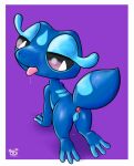 all_fours blue_body bodily_fluids buttplug dripping ear_piercing female feral gauged_ear gecko gecqua gem generation_10_pokemon genital_fluids genitals gesture half-closed_eyes hi_res interspecies jewel_buttplug lizard looking_back looking_pleasured narrowed_eyes naughty_face nintendo piercing pinup plug_(jewelry) plug_(sex_toy) plug_insertion pokemon pokemon_(species) pose presenting purple_background ready_to_fuck reptile saliva saliva_drip scalie sex_toy simple_background solo suggestive suggestive_gesture tail terrance1316 tongue tongue_out vaginal_fluid_drip vaginal_fluids vaginal_fluids_on_ground vulva wet