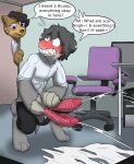 2_penises almost_caught anthro balls big_penis blush bodily_fluids caught_while_cumming chair computer cubicle cum dialogue duo electronics english_text excessive_cum excessive_genital_fluids exhibitionism female furniture genital_fluids genitals glans hi_res huge_penis humanoid_genitalia humanoid_penis hybrid hybrid_genitalia hybrid_penis hyena knot knotted_humanoid_penis knotted_penis male mammal mikey6193 mikey_(mikey6193) multi_genitalia multi_penis office_chair office_clothing penile_spines penis penis_poking_out public public_exposure speech_bubble story story_in_description sweat sweatdrop text throbbing throbbing_penis
