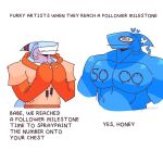 2024 anthro aquatic arthropod artist_name big_muscles blue_body blue_shark_(skykdotidot) broad_shoulders butterfly clothed clothed_anthro clothed_male clothing countershade_face countershade_neck countershade_torso countershading digital_drawing_(artwork) digital_media_(artwork) dot_eyes drawstring_hoodie drawstring_topwear duo english_text fin fish flesh_fang front_view gills half-length_portrait head_fin hi_res hoodie insect lepidopteran male male_anthro monotone_body mouth_closed multicolored_body muscular muscular_anthro muscular_male neck_gills nude nude_anthro nude_male orange_clothing orange_hoodie orange_topwear pecs portrait red_stripes shark simple_eyes sky_k.i._(character) skykdotidot snout spiral spiral_eyes striped_fin stripes tail text text_on_body topwear two_tone_body white_body white_countershading