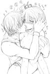  1girl asbel_lhant breasts breasts_outside cheria_barnes french_kiss greyscale groping kiss kurimomo large_breasts monochrome saliva sketch swimsuit tales_of_(series) tales_of_graces tongue 