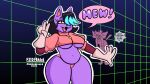 16:9 4_fingers 4k absurd_res angry animal_humanoid anthro artist_name belly belly_overhang big_breasts big_butt black_hair breasts bubble_letters butt cat_humanoid catty_cattenheimer cleavage clothed clothing cosplay deltarune domestic_cat duo english_text fangs felid felid_humanoid feline feline_humanoid felis female fingers fittofakka geometric_background gesture gloves grid_background hair hair_over_eye hand_gesture handwear happy heart_symbol hi_res highlights_(coloring) humanoid insult mad_mew_mew mammal mammal_humanoid meowing mew_mew_(undertale) navel open_mouth outline panties pattern_background pink_(deltarune) pink_clothing pink_speech_bubble pink_topwear pointy_speech_bubble purple_body purple_text simple_background slightly_chubby slightly_chubby_anthro slightly_chubby_female solo_focus speech_bubble stylized_text teal_highlights teeth text thick_thighs tongue topwear under_boob undertale_(series) underwear v_sign white_outline widescreen yellow_sclera