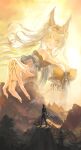  1boy 1girl absurdres animal_ear_fluff animal_ears bare_shoulders blonde_hair breasts chest_tattoo colored_inner_hair commentary dress evening fingernails forehead_tattoo fox_ears fox_girl fox_tail gold_dress hair_ornament highres hsin_(illumining_form)_(wuthering_waves) hsin_(wuthering_waves) large_breasts long_fingernails long_hair looking_at_another male_rover_(wuthering_waves) mohana multicolored_hair nail_polish orange_sky revision rover_(wuthering_waves) sky tail tattoo untranslatable_commentary very_long_fingernails white_hair wuthering_waves yellow_eyes yellow_nails 