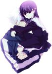  1girl bad_id bad_pixiv_id blood child dress fate/zero fate_(series) hair_ribbon hood hoodie hug matou_kariya matou_sakura purple_eyes purple_hair ribbon scr.e short_hair uncle_and_niece white_hair white_skin younger 