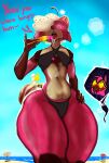 absurd_res ailurid anthro avian beach belly bikini bikini_bottom bikini_top bird blood blush bodily_fluids cashamta_(jnosis) clothing cream_(food) day dessert dialogue drooling_tongue european_mythology femboy feminine first_person_view food fruit greek_mythology hair hair_over_eye heart_eyes heart_symbol hi_res humanoid hypnosis hypnotic_eyes hypnotizing_viewer ice_cream ice_cream_creature ice_cream_humanoid jnosis light looking_at_viewer low-angle_view male mammal melting_ice_cream mind_control mythological_avian mythological_bird mythological_creature mythological_firebird mythology nosebleed phoenix pink_hair plant popsicle popsicle_melting red_panda saliva saliva_string sea sling_bra solo standing standing_over strawberry sunlight swimwear thick_thighs tongue tongue_out two-piece_swimsuit water