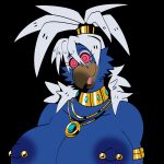 1:1 absurd_res anothermeekone anthro areola armlet avian barbell_piercing big_breasts bird blue_areola blue_nipples breasts crossgender female galliform gerrark gold_(metal) gold_armlet gold_jewelry gold_necklace hair hi_res huge_breasts jewelry jewelry_only necklace nipple_barbell nipple_piercing nipples open_mouth open_smile peafowl phasianid piercing smile solo spiral spiral_eyes white_hair wide_eyed