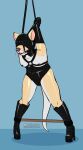 2026 anthro ball_gag barbell_piercing black_boots black_clothing black_footwear black_gloves black_handwear black_high_heeled_boots black_high_heels black_nipples blue_background boots brown_nose clothing corset covered_eyes digital_drawing_(artwork) digital_media_(artwork) dr_zombie english_description footwear furaffinity furaffinity_handle furaffinity_logo gag gagged gloves gold_(metal) handwear hi_res high_heeled_boots high_heels hood latex latex_clothing latex_corset latex_gloves latex_handwear latex_lingerie latex_topwear lingerie male mammal mustelid nipple_barbell nipple_piercing nipples otter piercing pink_inner_ear restraints shoes simple_background solo spreader_bar standing tail topwear