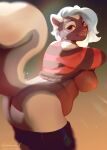 absurd_res anthro big_breasts big_butt black_body black_fur breasts butt clothed clothing female fur hackainax hair hi_res looking_at_viewer mammal mephitid morning overweight overweight_anthro overweight_female partially_clothed skunk skye_(redrose357) slightly_chubby slightly_chubby_female solo text thick_thighs undressing url white_body white_fur white_hair wide_hips
