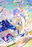  1girl absurdres aqua_eyes aqua_nails bikini blue_hair blush breasts cleavage closed_mouth collarbone commentary fingernails hair_between_eyes hair_intakes hair_ornament head_wings highres holding holding_microphone honkai:_star_rail honkai_(series) ktl_suda large_breasts long_hair looking_at_viewer microphone nail_polish navel o-ring o-ring_bikini robin_(honkai:_star_rail) robin_(summeretto)_(honkai:_star_rail) shell shell_hair_ornament smile stomach swimsuit white_bikini wings 