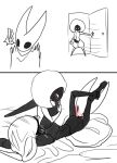 absurd_res anthro arthropod bed between_legs blush bodily_fluids boopie butt cloak clothed clothed_sex clothing digital_drawing_(artwork) digital_media_(artwork) door duo exclamation_point featureless_chest female female/female flat_chested furniture genital_fluids genitals happy hi_res hollow_knight:_silksong hollow_knight_(franchise) hornet_(hollow_knight) hug hugging_leg intimate kneeling lace_(hollow_knight:_silksong) line_art looking_at_another looking_pleasured love lying motion_lines narrowed_eyes nude on_back on_bed on_pillow opening_door penetration pillow raised_leg segmented_body sex sex_toy simple_background spread_legs spreading straddling strapon strapon_sex surprised team_cherry topwear toying_partner vaginal vaginal_fluids vaginal_penetration vulva