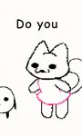 3:5 :3 animated animated_gif anthro anus ass_up bottomless butt clothed clothing dialogue diggon_(character) domestic_cat dress duo english_text exposed felid feline felis female genitals headpat mammal no_underwear noseless petting raised_tail short_playtime simple_background srjakbee tail tail_motion text vulva white_background white_body y_anus
