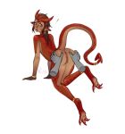 all_fours anthro anus butt claws clothing dragon female footwear genitals gold_(metal) gold_jewelry hi_res high_heels horn jewelry mythological_creature mythological_scalie mythology paws red_body red_skin risa_mau scalie shoes tail vulva