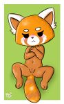 aggretsuko ailurid angry angry_sex anthro breasts covering covering_breasts covering_self female genitals gesture hi_res humanoid mammal nude nude_female pinup pose red_panda retsuko sanrio sex solo spread_legs spreading suggestive suggestive_gesture tail terrance1316 vulva