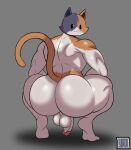 :3 anthro arched_soles backsack balls beady_eyes biceps big_balls big_butt big_penis butt butt_focus calico_cat cat_smile crouching domestic_cat epic_games felid feline felis flaccid fortnite genitals hi_res huge_butt looking_at_viewer looking_back looking_back_at_viewer male mammal meowscles muscular muscular_male muscular_thighs nude_male penis rear_view simple_background solo thick_thighs tiptoes wide_hips yanafterdark