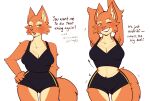 anthro barbell_piercing belly_tuft blush breasts butt butt_from_the_front canid canine cheek_tuft cleavage clothed clothing curvy_figure diane_foxington dreamworks english_text eyebrow_piercing facial_piercing facial_tuft female fox fur green_eyes hi_res hourglass_figure inner_ear_fluff mammal midriff multicolored_body multicolored_fur orange_body orange_fur piercing pink_nose smile solo talking_to_another tan_body tan_fur text the_bad_guys thick_thighs tuft two_tone_body two_tone_fur wide_hips zevulpes
