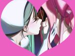 2girls alien_stage bandana black_hair blush closed_eyes elbow_gloves gloves hair_between_eyes highres long_hair mizi_(alien_stage) mizi_(zombie_stage) multiple_girls pink_hair senji_(kurisusen1) sua_(alien_stage) sua_(zombie_stage) white_bandana white_gloves zombie_stage 