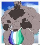 absurd_res akygat anthro big_bulge big_muscles big_pecs black_nipples bulge canid canine chest_tuft clothed clothing fox fur grey_body grey_fur hi_res huge_bulge huge_filesize huge_muscles huge_pecs jockstrap jockstrap_only lgbt_pride male mammal muscular muscular_anthro muscular_male nipples pecs pride_color_jockstrap pride_colors red_fox silver_fox solo toddevski topless true_fox tuft underwear underwear_only vincian_pride_colors