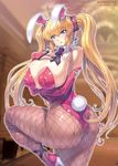  animal_ears ass bare_shoulders blonde_hair blue_eyes breast_hold breasts brown_hair bunny_ears bunny_girl bunny_tail bunnysuit comic_unreal covered_nipples detached_collar earrings elbow_gloves fishnet_pantyhose fishnets gloves hand_on_own_chest high_heels highres huge_breasts jewelry leg_up legs long_hair looking_back mogudan necktie open_mouth pantyhose puffy_nipples shoes skindentation solo tail thick_thighs thighs twintails very_long_hair 