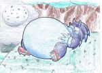 2010 anthro belly big_belly blue_body blue_fur eulipotyphlan fur huge_belly lying male mammal moon night on_back outside overweight sega solo sonic_the_hedgehog_(series) sonic_the_werehog sonic_unleashed traditional_media_(artwork) virus-20 werecreature wereeulipotyphlan werehog