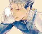  bad_id bad_pixiv_id blue_hair face fate/stay_night fate_(series) lancer long_hair male_focus pauldrons ponytail red_eyes sketch solo sukumaraku 