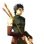  ahoge bad_id bad_pixiv_id black_hair fate/zero fate_(series) gae_buidhe gae_dearg lancer_(fate/zero) male_focus polearm scr.e solo spear weapon white_background yellow_eyes 