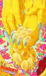 absurd_res angel_dragon anthro barefoot blue_claws candy claws dessert dragon feathers feet food foot_fetish foot_focus fur furred_dragon furred_scalie goopy handpaw hi_res hindpaw jelly_bean male mythological_creature mythological_scalie mythology pawpads paws scalie seregore slime solo starburst tail toes yellow_body yellow_fur yellow_pawpads