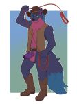 2026 absurd_res anthro ariin balls belt boots bottomless canid canine canis clothed clothing collar cowboy cowboy_boots cowboy_hat digital_media_(artwork) footwear foreskin front_view fur genitals grin hat headgear headwear hi_res kenaz_(runicrunez) lasso looking_at_viewer male mammal multicolored_body multicolored_fur open_clothing open_topwear open_vest partially_retracted_foreskin penis pink_body pink_fur purple_body purple_fur purple_penis raised_arm red_collar shoes skimpy smile smirk solo standing tail topwear two_tone_body two_tone_fur vest wolf yellow_eyes