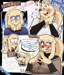 00niine 2025 anthro black_clothing black_sweater black_topwear blue_clothing blue_eyes blue_shirt blue_topwear blush canid canine canis chibi clothing cross cross_necklace domestic_dog eyewear female fur glasses hair hi_res jewelry liz_(00niine) long_hair long_ponytail mammal necklace nerd ponytail round_glasses shirt solo sweater topwear yellow_body yellow_fur