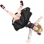  ahoge ascot bad_id bad_pixiv_id blonde_hair full_body hair_ribbon mary_janes open_mouth outstretched_arms red_eyes ribbon rumia s-syogo shoes short_hair simple_background skirt skirt_set smile socks solo spread_arms touhou upside-down white_legwear 