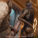 1:1 3d_(artwork) absurd_res alien bioware digital_media_(artwork) duo electronic_arts english_text female hi_res krogan mass_effect pec4kin text turian vetra_nyx
