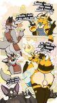 absurd_res antennae_(anatomy) anthro anus apron armor arthropod arthropod_abdomen back_wings balls bat bee black_membrane black_pawpads black_sclera blue_pawpads brown_body brown_fur brown_stripes butt canid canine canis clothing dialogue dustythebat english_text eyes_closed fangs fur genitals grey_body grey_fur group half-closed_eyes hi_res hymenopteran insect insect_wings leather leather_armor male mammal membrane_(anatomy) membranous_wings narrowed_eyes open_mouth open_smile pawpads paws penile penis_milking perineum potion_bottle smile speech_bubble stinger striped_body striped_fur stripes tan_body tan_fur teeth text trio wide_eyed wings wolf yellow_body yellow_fur zeke_(yeenity)