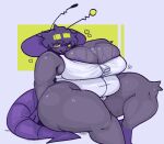 anthro areola areola_slip belly big_breasts big_ears bodily_fluids breasts bytes_(pomegraniter) cellulite cleavage cleavage_overflow clothed clothing dark_hair eyewear female freckled_breasts freckled_legs freckled_shoulders freckles fur glasses green_sclera grey_body grey_fur heart_symbol hi_res looking_at_viewer mammal motion_lines mouse murid murine navel_outline overweight overweight_anthro overweight_female pointed_tail pomegraniter purple_areola purple_eyes purple_tail rodent simple_background smile sweat tail zipper