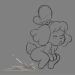 animal_crossing anthro areola bodily_fluids breasts canid canine canis crouching domestic_dog eyes_closed female genital_fluids hi_res isabelle_(animal_crossing) mammal nintendo nipples nude nude_anthro nude_female open_mouth peeing peeing_on_ground puddle raunchyriot shih_tzu sketch solo tail toy_dog urine urine_on_ground watersports