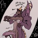 1:1 2026 2_horns 5_fingers akiles_(dracks) anthro anthro_on_anthro armpit_hair arms_out balloon balls big_penis biped birthday birthday_cake black_nose blep bodily_fluids body_hair brown_balls brown_body brown_fur brown_glans brown_hair brown_penis cake clothing dessert dialogue digital_drawing_(artwork) digital_media_(artwork) directional_arrow dracks dracks_(dracks) dragon dripping duo english_text erection european_mythology fangs felid fingers food foreskin fur genital_fluids genitals glans hair hat headgear headwear hi_res holding_another horn huge_penis humanoid_genitalia humanoid_penis inflatable interspecies lion long_ears long_hair long_penis male male/male mammal meow mythological_creature mythological_scalie mythology navel nipples nude open_mouth orange_eyes pantherine party_hat penis precum precum_drip purple_balls purple_body purple_glans purple_horn purple_nipples purple_penis purple_skin purple_tail retracted_foreskin saggy_balls scalie slim small_waist standing tail teeth text tilde_after_text tongue tongue_out vein western_dragon