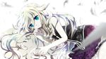  blue_eyes braid highres ia_(vocaloid) long_hair lying mariwai_(marireroy) on_side silver_hair solo twin_braids vocaloid 