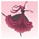 absurd_res antennae_(anatomy) anthro arthropod bow_ribbon clothing dancing digital_drawing_(artwork) digital_media_(artwork) dobrisasun dress eyelashes eyes_closed female frilly frilly_clothing frilly_dress hi_res hollow_knight:_silksong hollow_knight_(franchise) long_ears narrowed_eyes on_one_leg pose puffy_sleeves raised_leg red_body red_clothing red_dress simple_background skarr skarrsinger_karmelita solo standing tail team_cherry