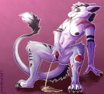 anthro anus bodily_fluids breasts butt claws female forked_tongue fur genital_fluids genitals hi_res lazy_growl nude paws peeing smile smirk solo spread_vulva spreading tail tongue tongue_out urine vernid veronica_(madmaximus710) vulva watersports