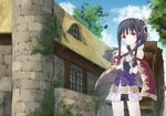  :t atelier_(series) atelier_meruru atelier_totori bad_id bad_pixiv_id banned_artist bare_shoulders black_hair blush cloud crossed_arms day gloves hair_ornament house long_hair looking_away mimi_houllier_von_schwarzlang mirai_(macharge) ponytail purple_eyes sidelocks sky solo thighhighs water_wheel white_legwear 