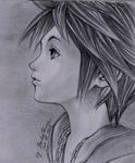  1boy kingdom_hearts male male_focus monochrome solo sora sora_(kingdom_hearts) spiked_hair spiky_hair 