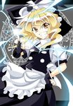  blonde_hair electricity fingerless_gloves gloves grin hand_on_hip hat kirisame_marisa long_hair magic_circle middle_finger pentagram smile solo touhou warugaki_(sk-ii) yellow_eyes 