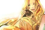  1girl baby black_hair blonde_hair blue_eyes face freckles happy hug long_hair looking_at_viewer mother_and_son one_piece pipay portgas_d_ace portgas_d_rouge sleeping smile 