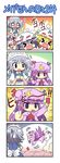  &gt;_&lt; 4koma anger_vein blonde_hair braid closed_eyes colonel_aki comic crescent fighting flandre_scarlet hat head_bump izayoi_sakuya maid maid_headdress multiple_girls o_o patchouli_knowledge penalty_card purple_hair red_card remilia_scarlet short_hair silent_comic sweatdrop touhou twin_braids whistle wings yellow_card 