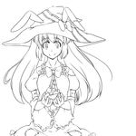  animal_ears bow bunny_ears chartea greyscale hat highres irisu_kyouko irisu_shoukougun! lineart long_hair monochrome smile solo witch_hat 