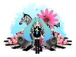  aqua_eyes aqua_hair boots bug butterfly detached_sleeves flower guitar hatsune_miku headset insect instrument long_hair necktie saihate_(vocaloid) skirt solo speaker thigh_boots thighhighs twintails very_long_hair vocaloid zebra 